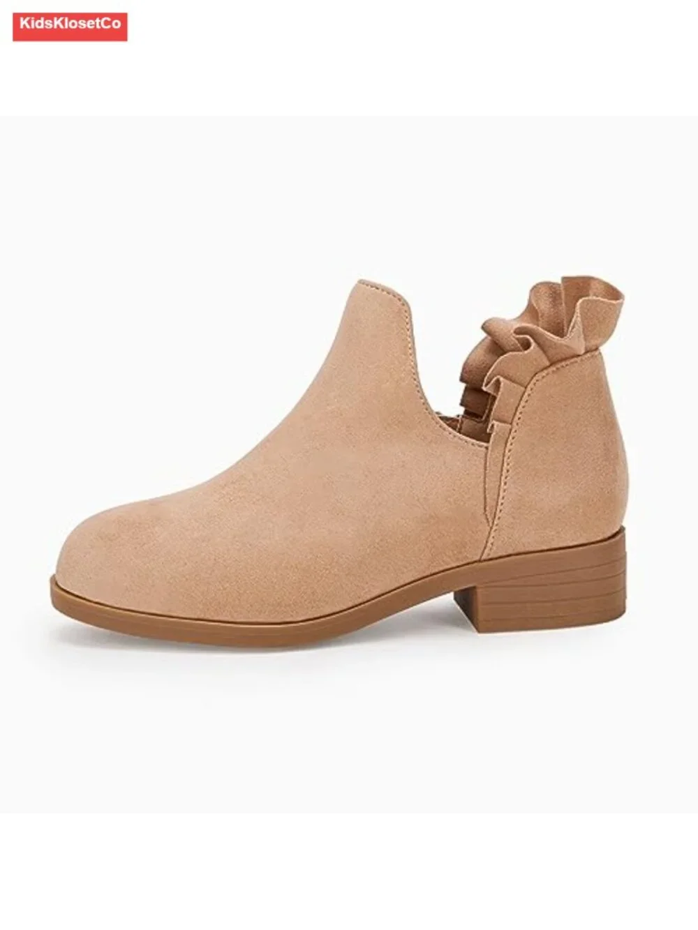 Girls' Ruffled Ankle Boots V Cut Out Chunky Low Heel Dressy Western Booties